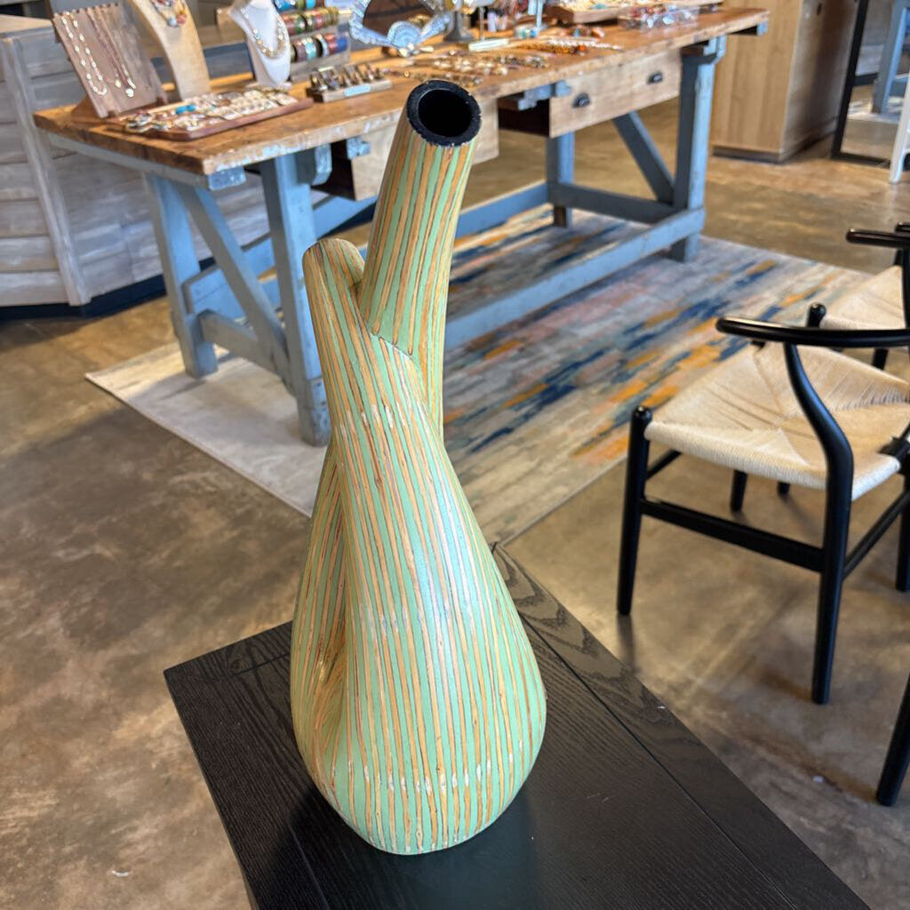 Wood/Stone Striped Double Vase