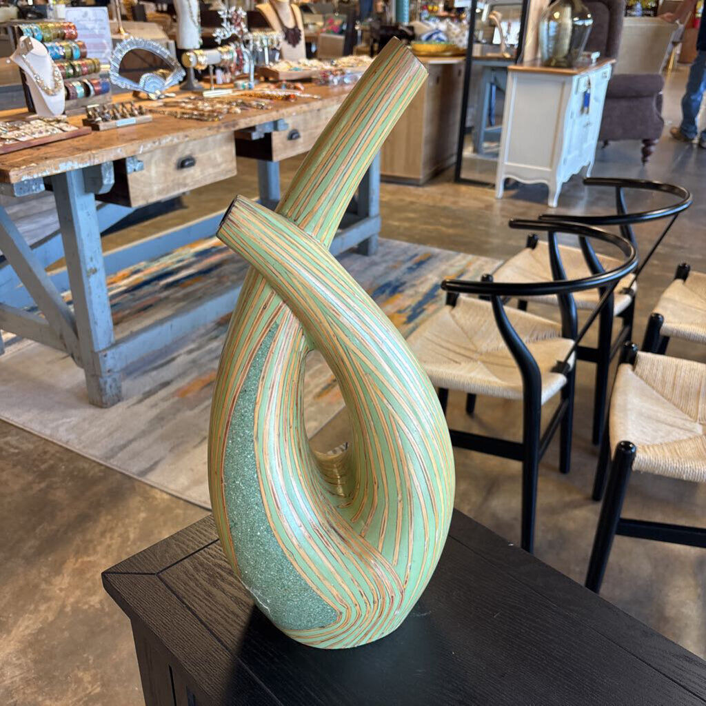 Wood/Stone Striped Double Vase