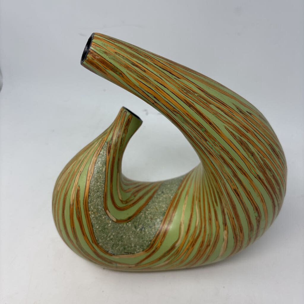 Wood/Stone Striped Double Vase