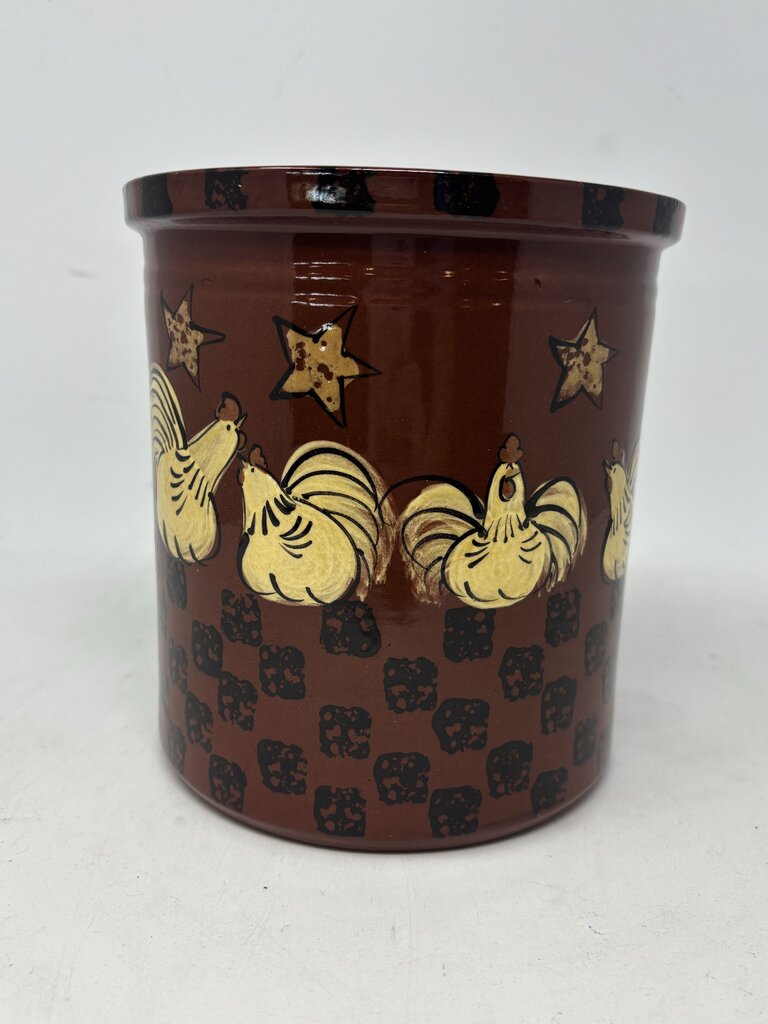 Chicken Redware Pottery Crock