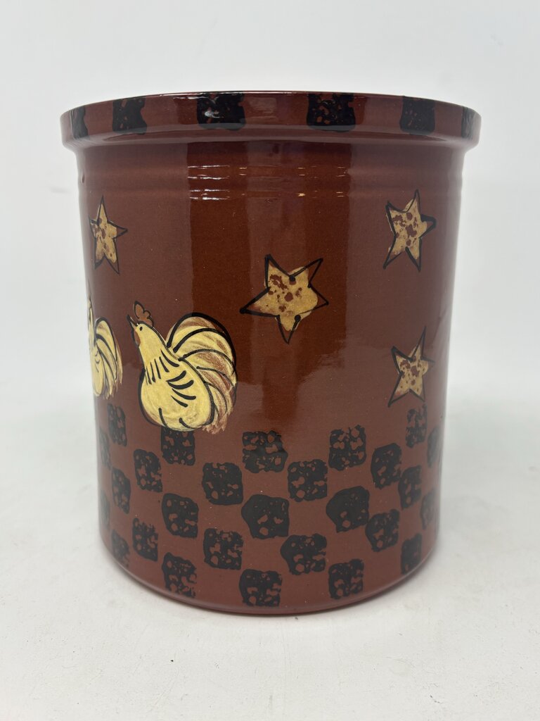 Chicken Redware Pottery Crock