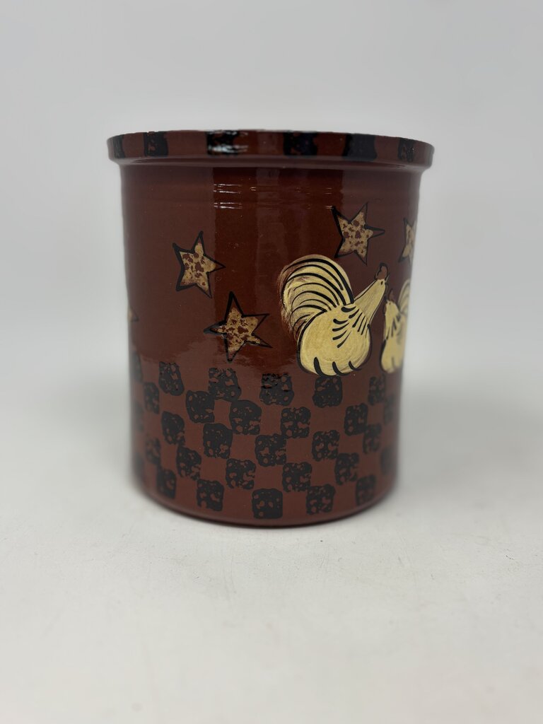 Chicken Redware Pottery Crock