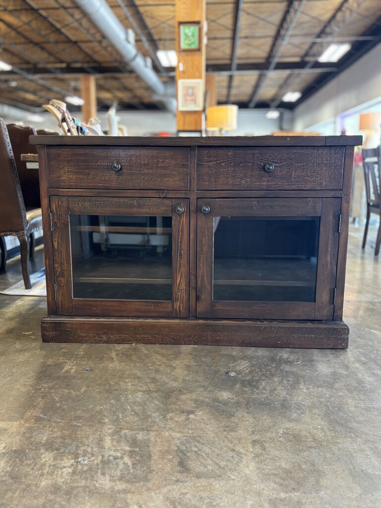 Two Drawer, Two Glass Door Cabinet 54 X 21.5 X 36