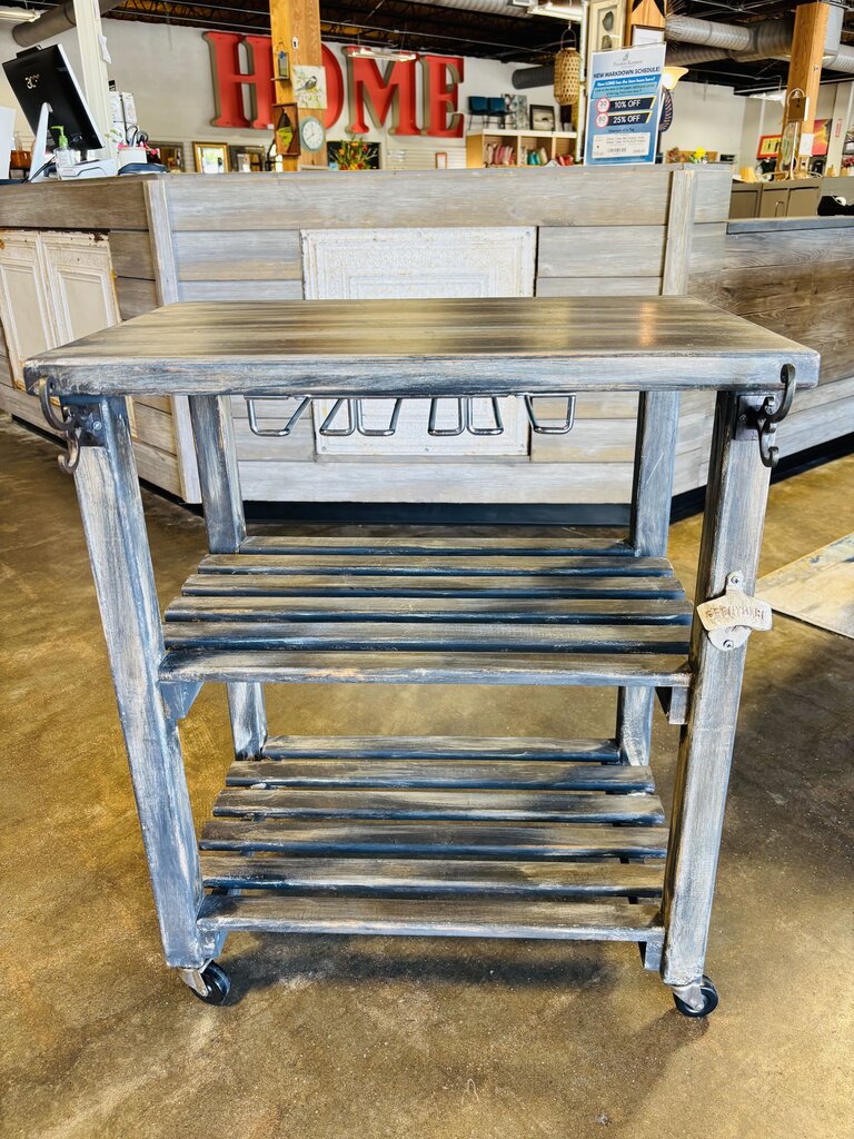 Rolling Wood Slat Bar Cart 26 X 19 X 30.5