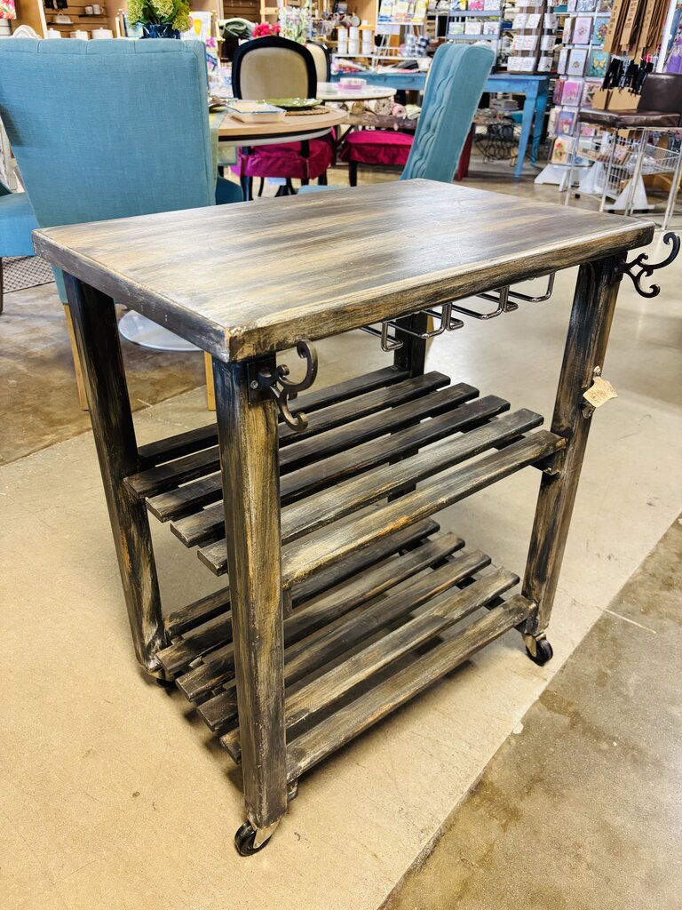 Rolling Wood Slat Bar Cart 26 X 19 X 30.5
