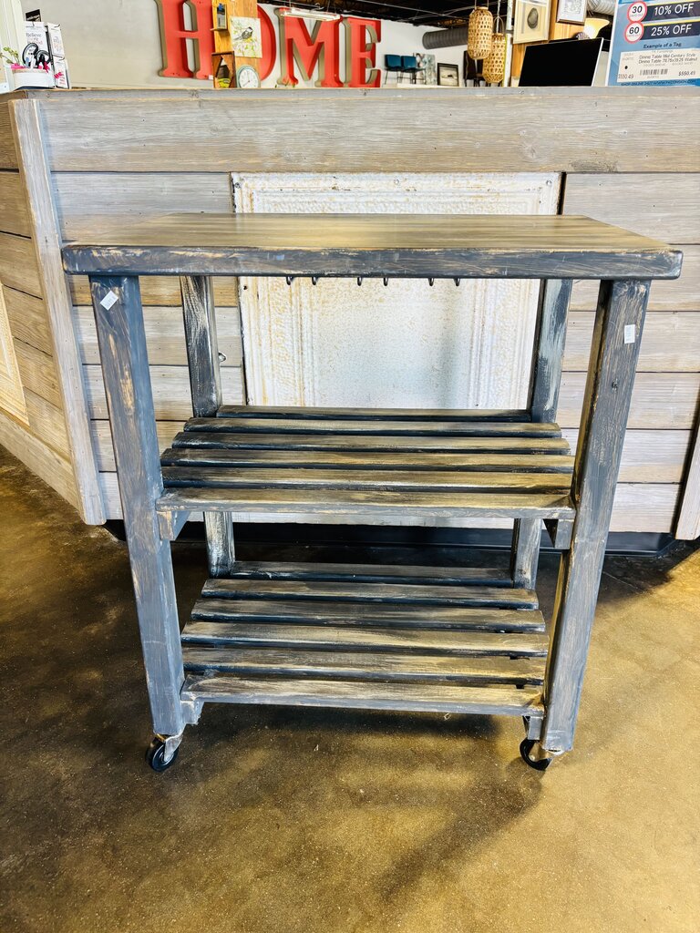 Rolling Wood Slat Bar Cart 26 X 19 X 30.5