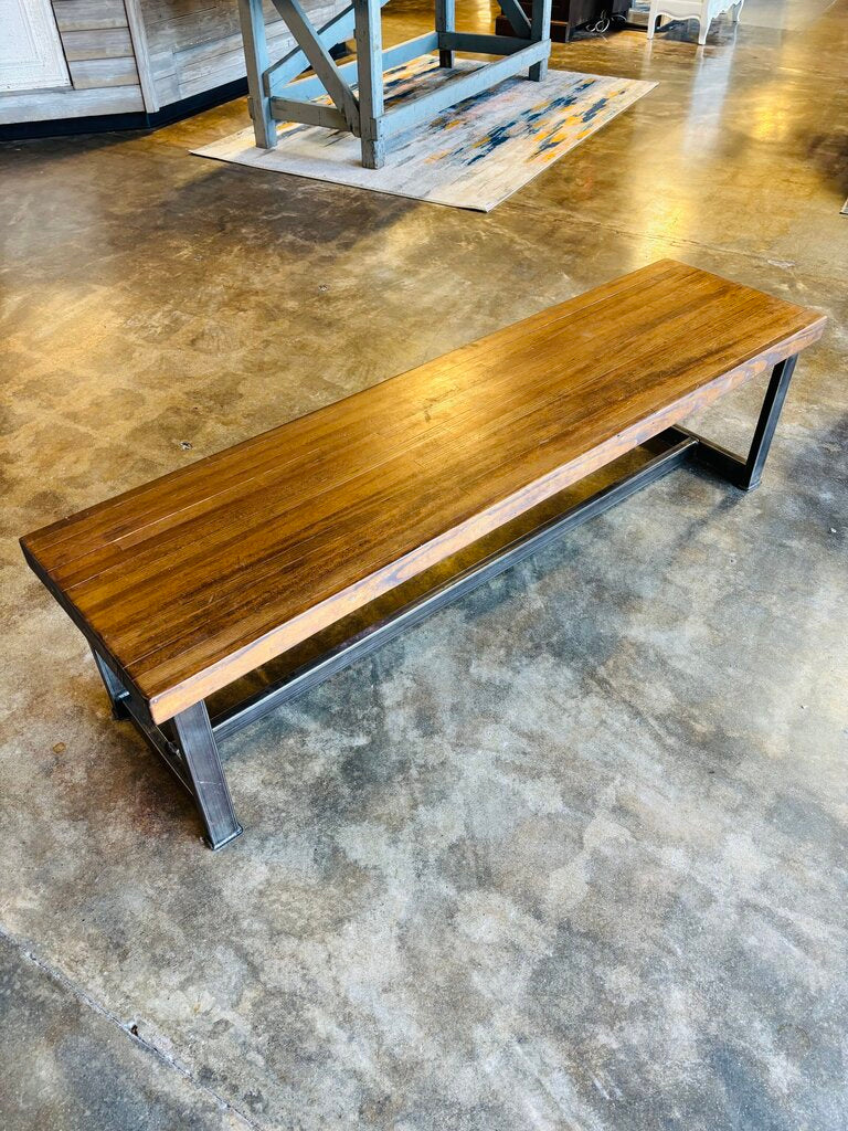 Bowling Alley Floor Wood Metal Bench 65.5 X 17.25 X 17.75
