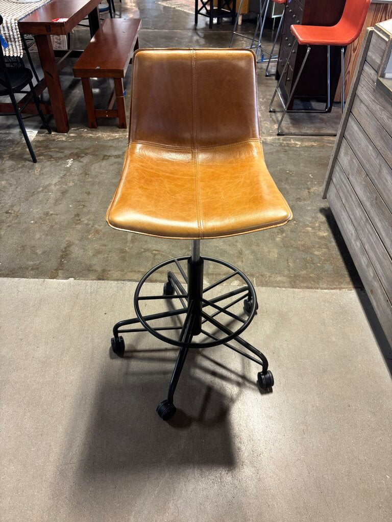 Rolling Slope Height Leather Adjustable Barstool