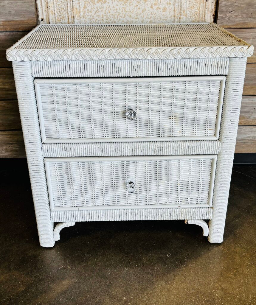 Two Drawer Wicker Nightstand 23.5 X 17.5 X 24