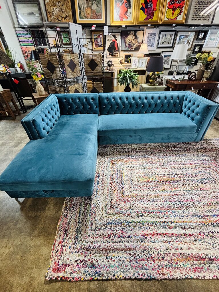 Sectional Chaise Storage Velvet Sofa