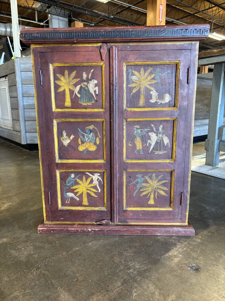 Hand Painted Indian 2 Door Wood Cabinet 25 X 13 X 30.25