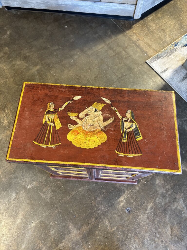 Hand Painted Indian 2 Door Wood Cabinet 25 X 13 X 30.25