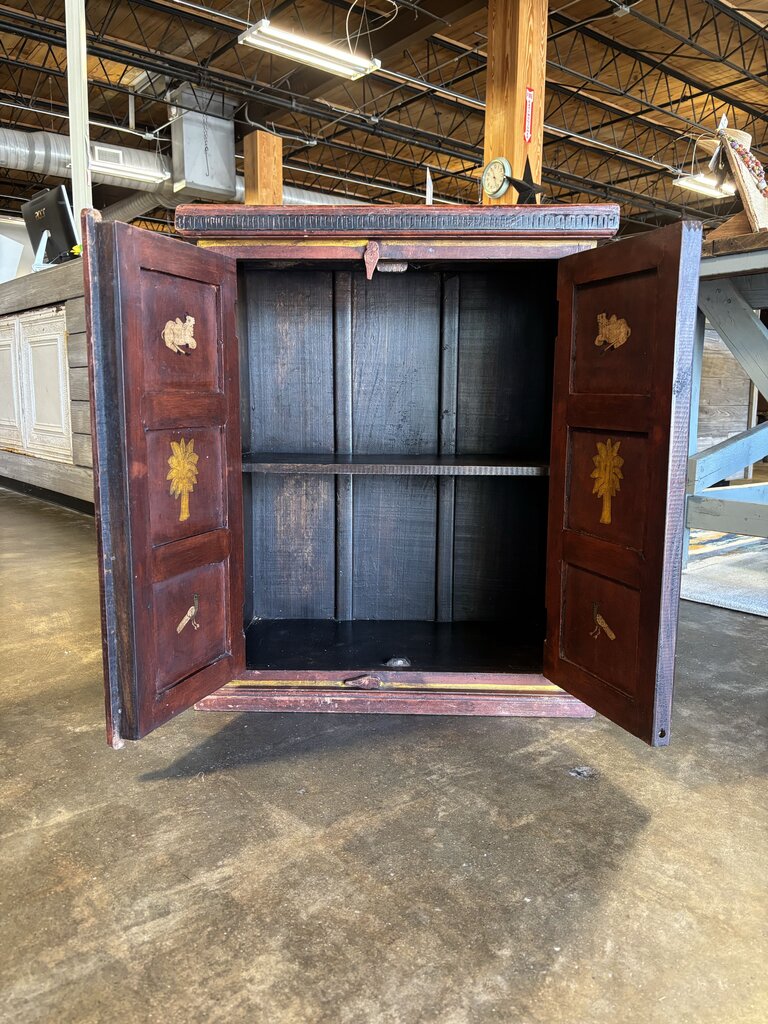 Hand Painted Indian 2 Door Wood Cabinet 25 X 13 X 30.25