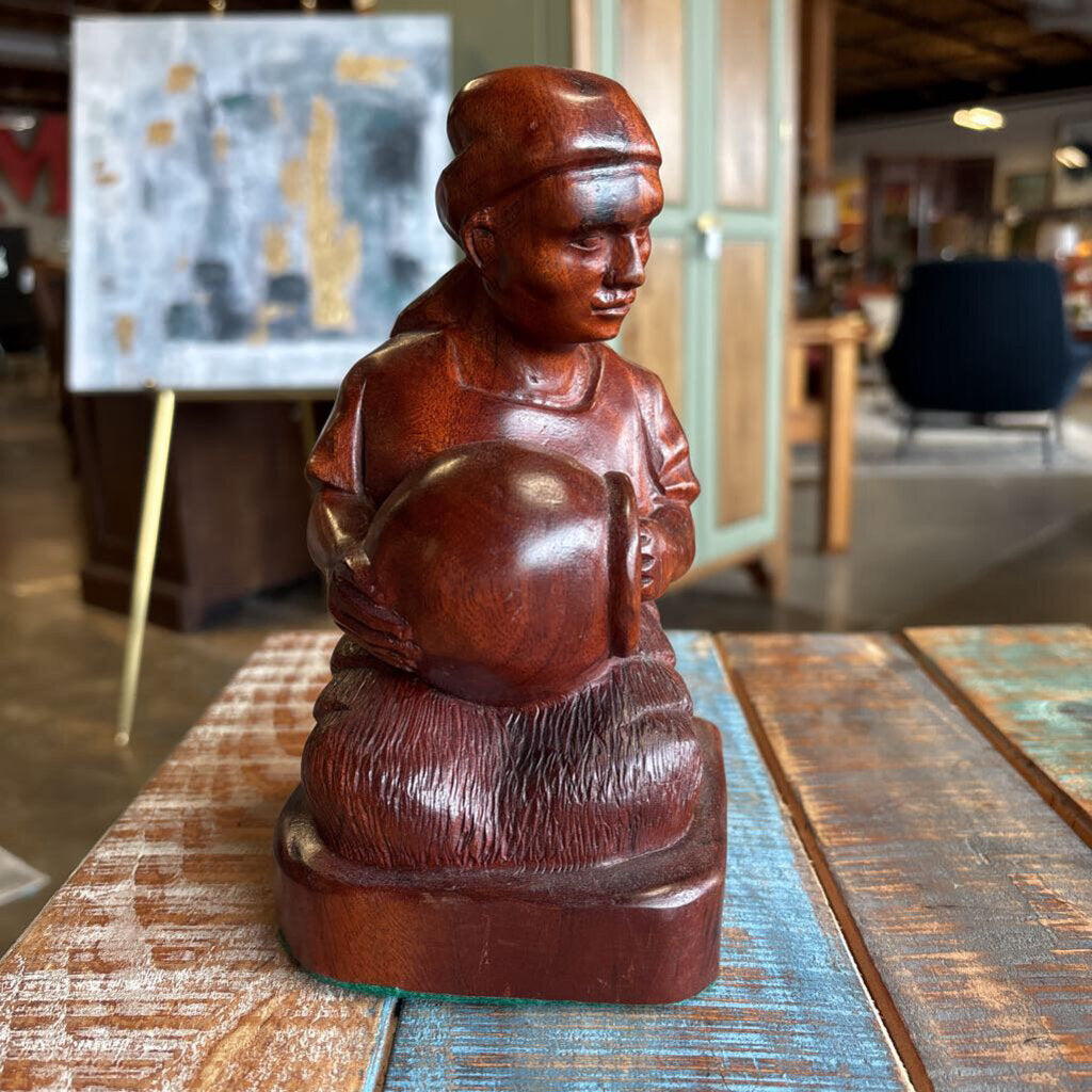 Wood Kneeling Potter Sculpture