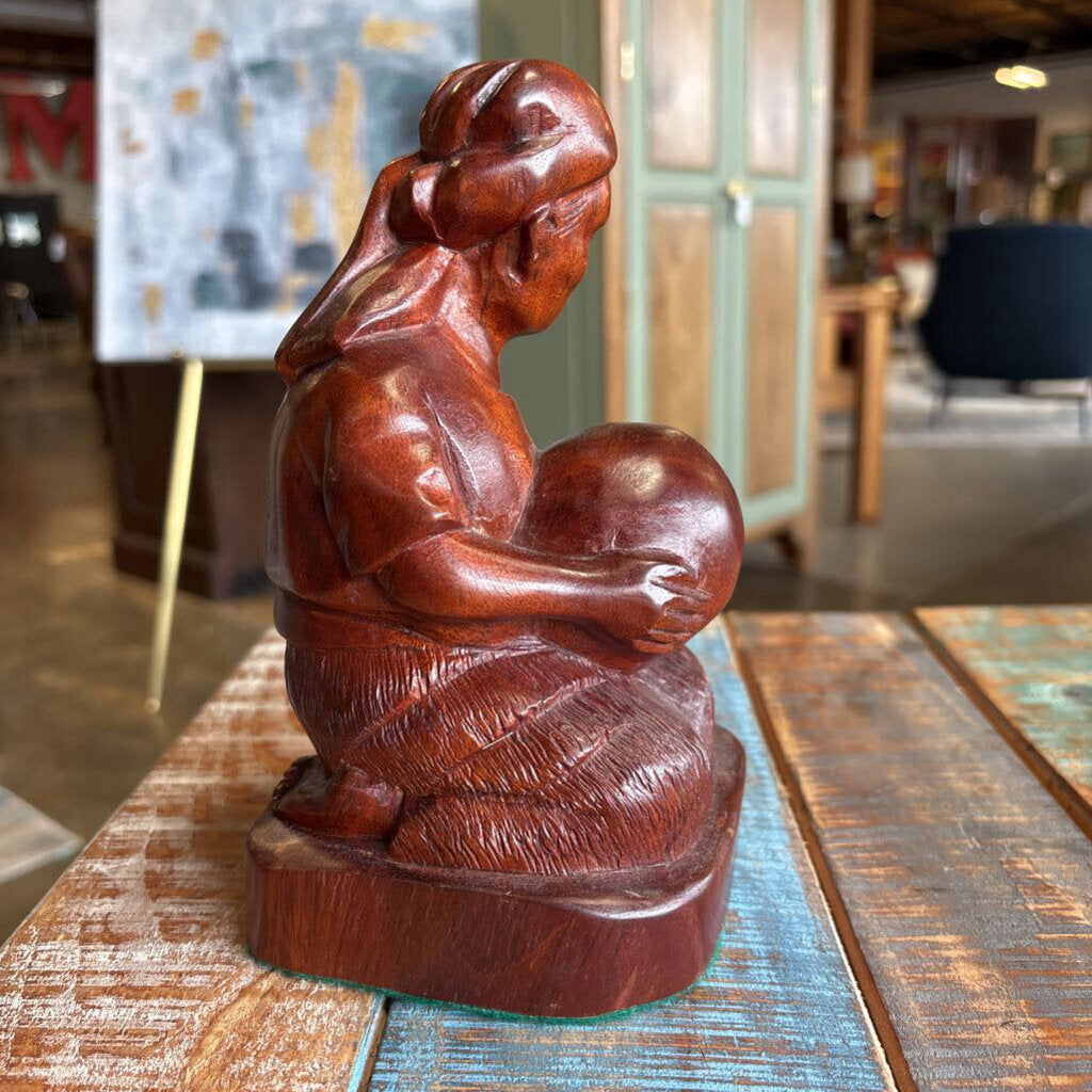 Wood Kneeling Potter Sculpture