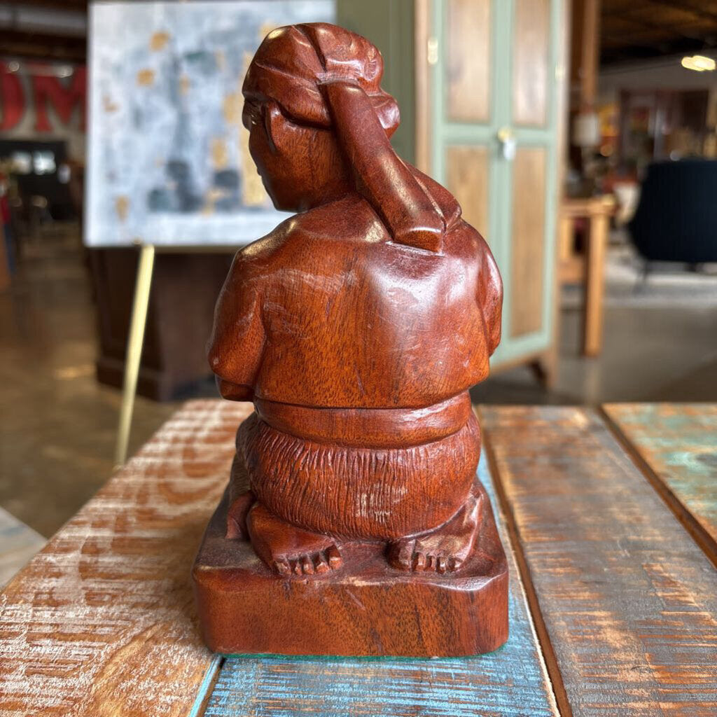 Wood Kneeling Potter Sculpture
