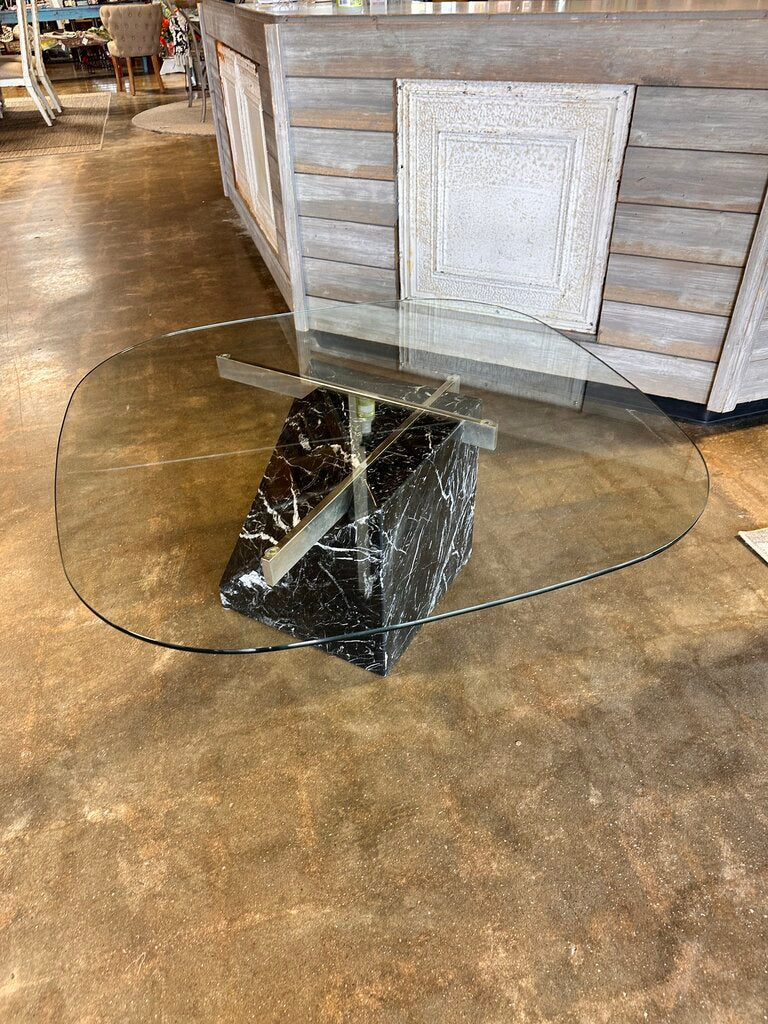 Glass & Marble Coffee Table 39L x 39W 18H