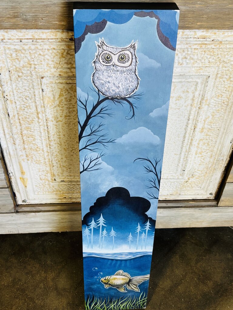 Owl And Goldfish Signed, Numbered 7.5 X 36.5