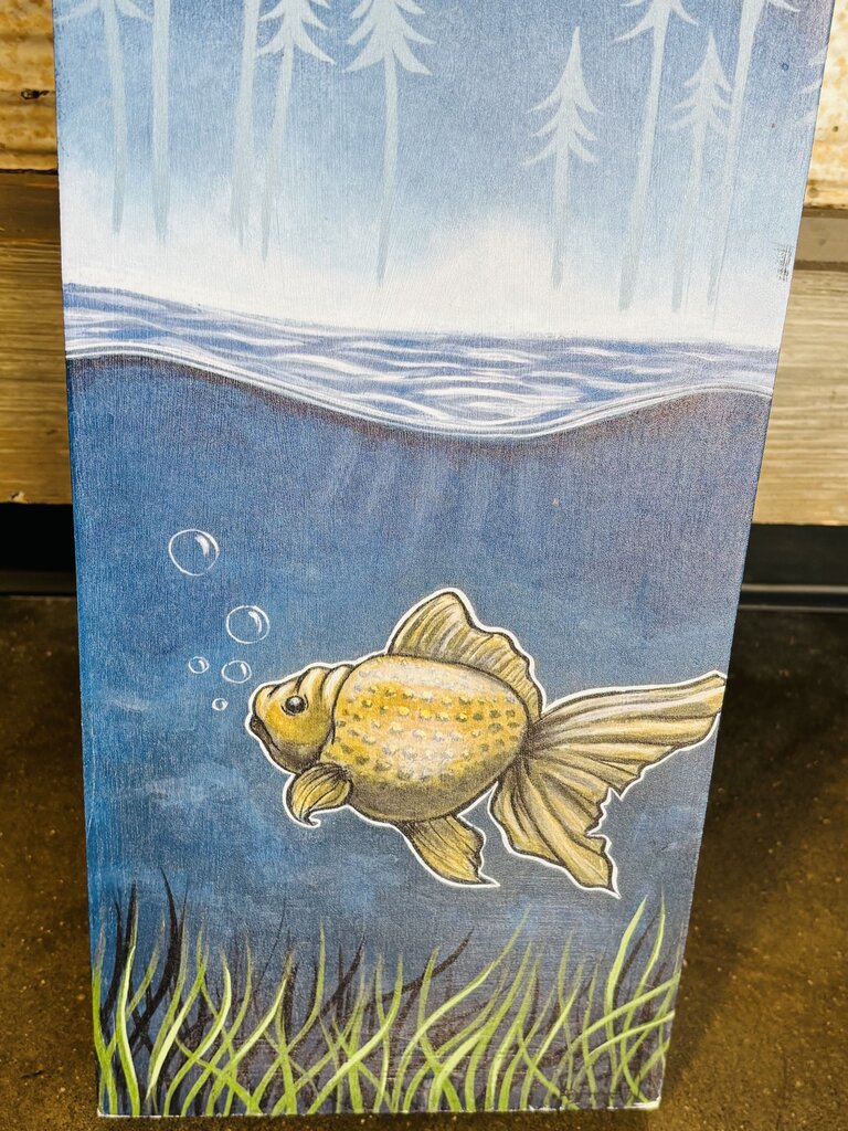 Owl And Goldfish Signed, Numbered 7.5 X 36.5