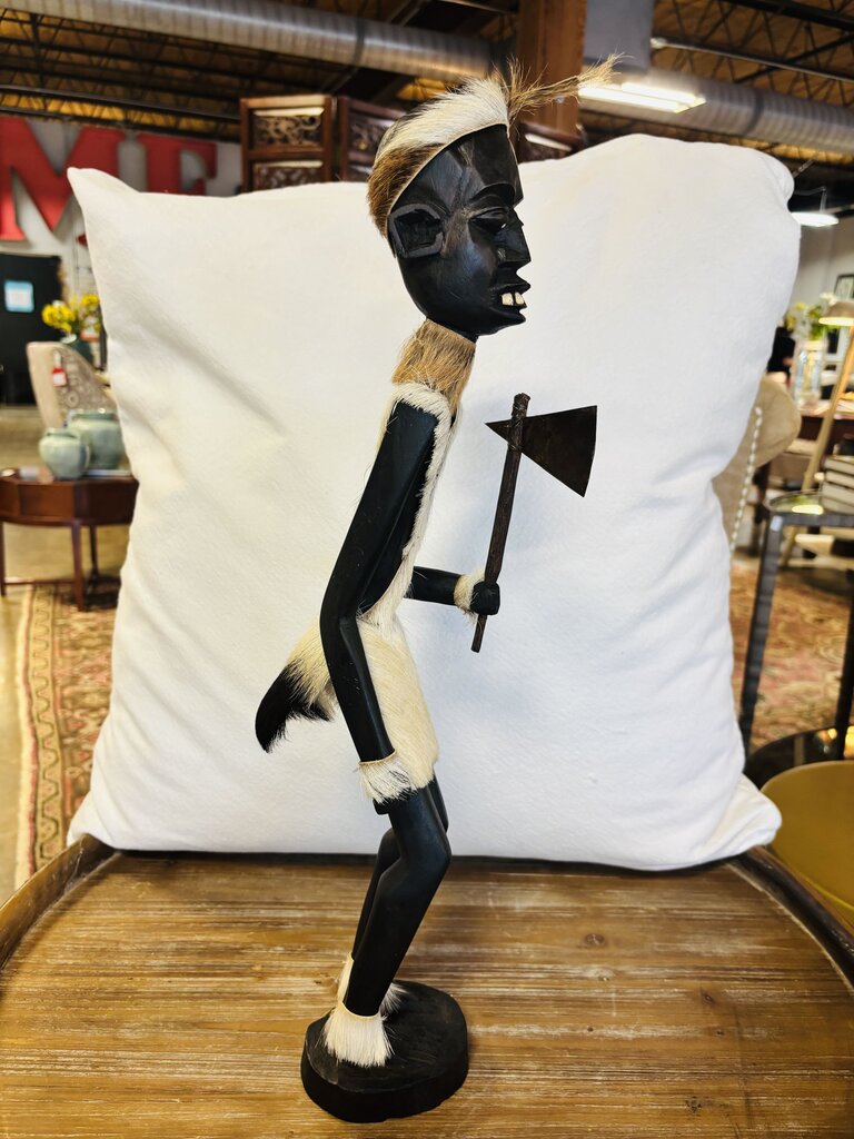 African-style Carved Wood Figurine with Fur