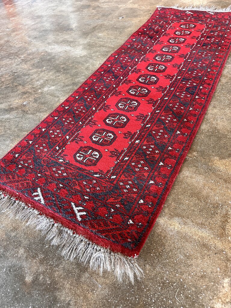 Vintage Red Afghan Runner 21.5L x 62W