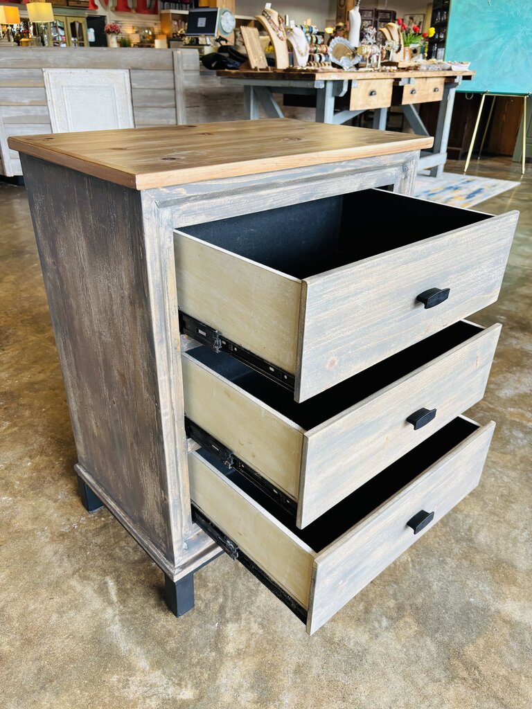 Weathered 3 Drawer Nightstand 24.5 X 15.75 X 32