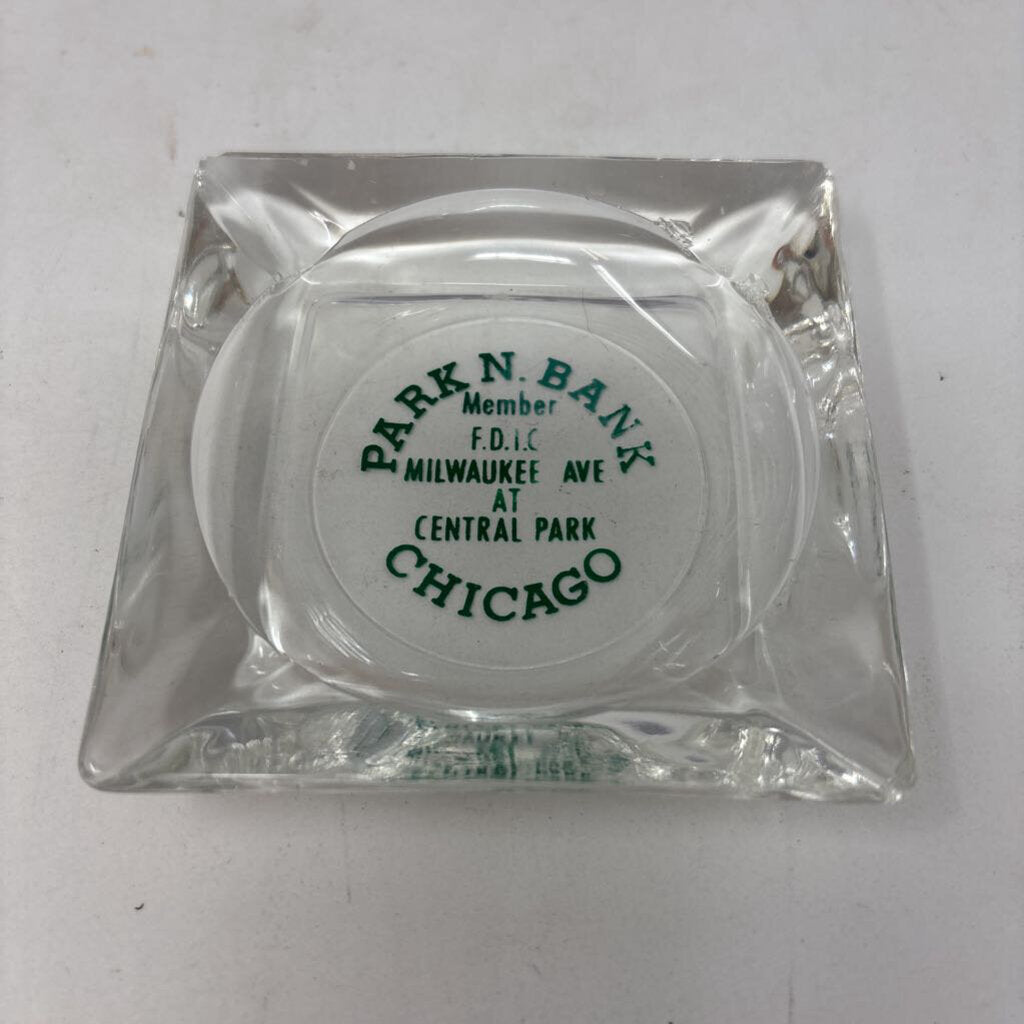 Vintage Glass Bank Ashtray 3.5 X 3.5