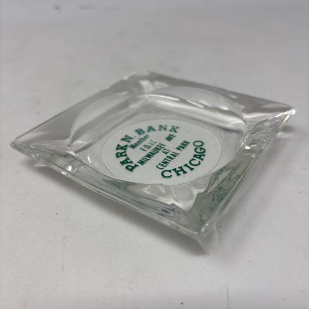 Vintage Glass Bank Ashtray 3.5 X 3.5