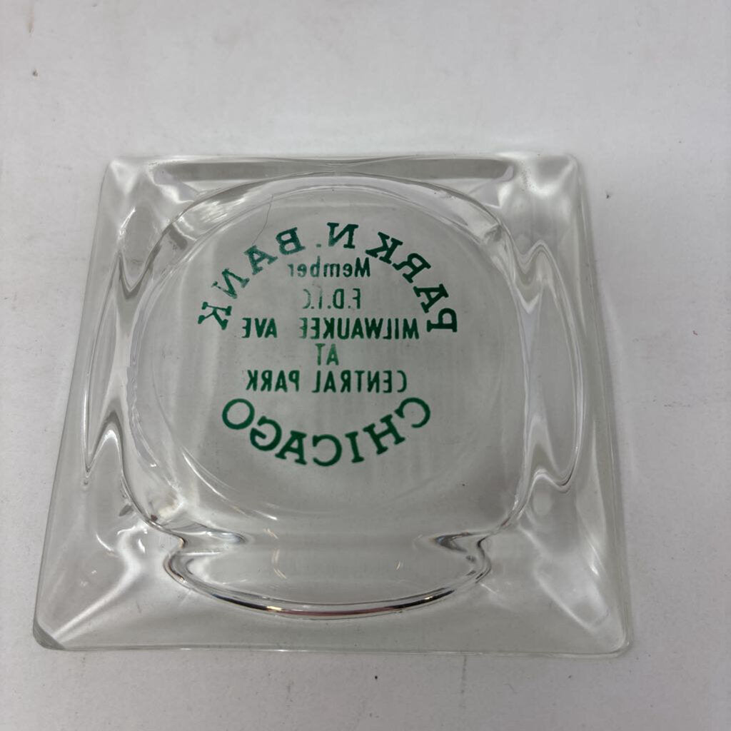 Vintage Glass Bank Ashtray 3.5 X 3.5