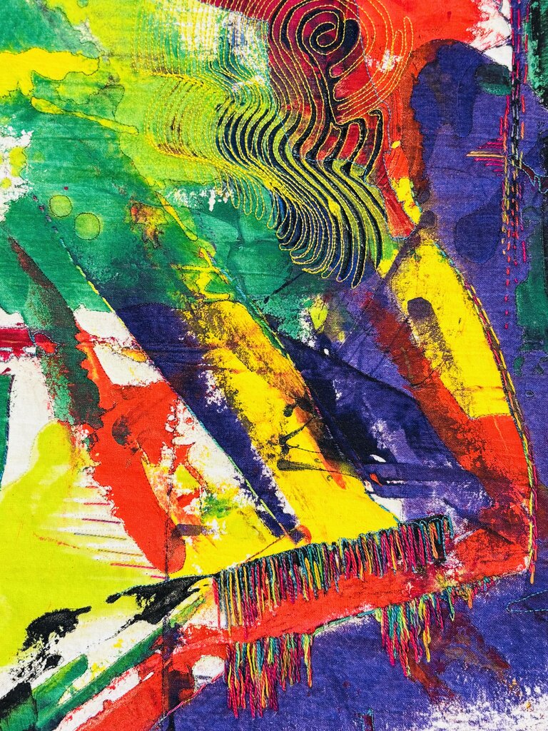 Signed Abstract Fabric Art 22.5 X 22.5