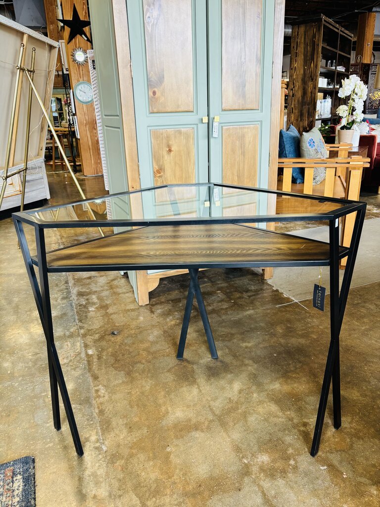 Glass/Metal/Wood Triangle Corner Table 39 X 21 X 30