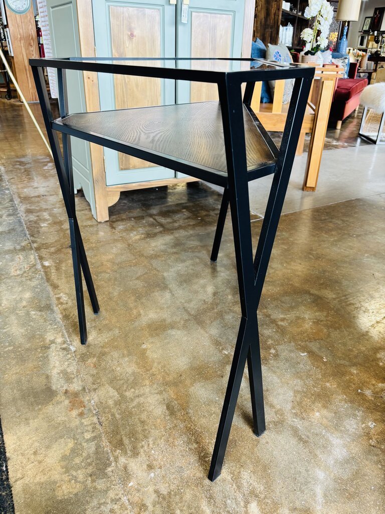 Glass/Metal/Wood Triangle Corner Table 39 X 21 X 30