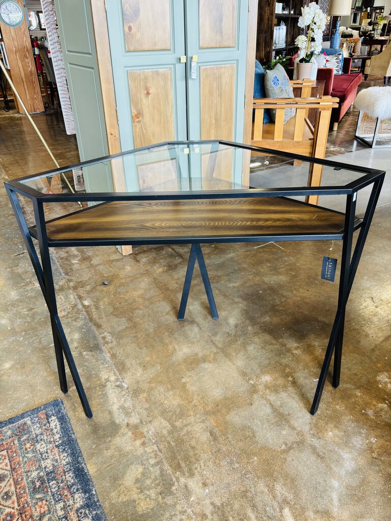 Glass/Metal/Wood Triangle Corner Table 39 X 21 X 30