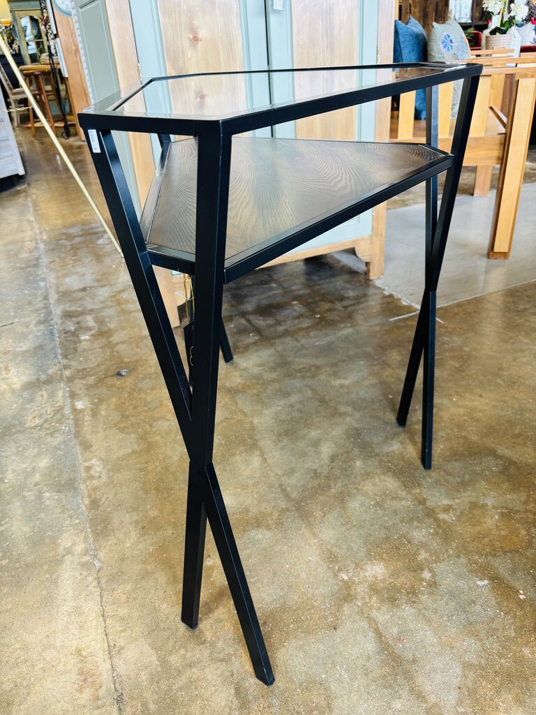Glass/Metal/Wood Triangle Corner Table 39 X 21 X 30