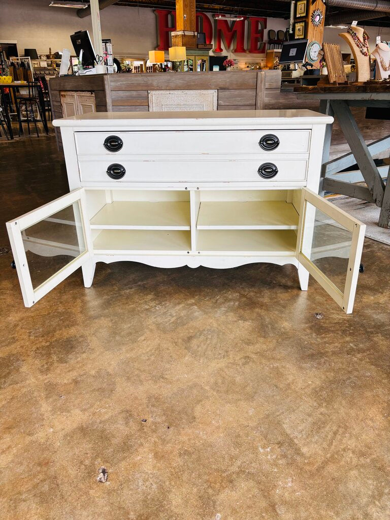 Distressed Wood Glass Door Cabinet 43 X 19.75 X 29.75