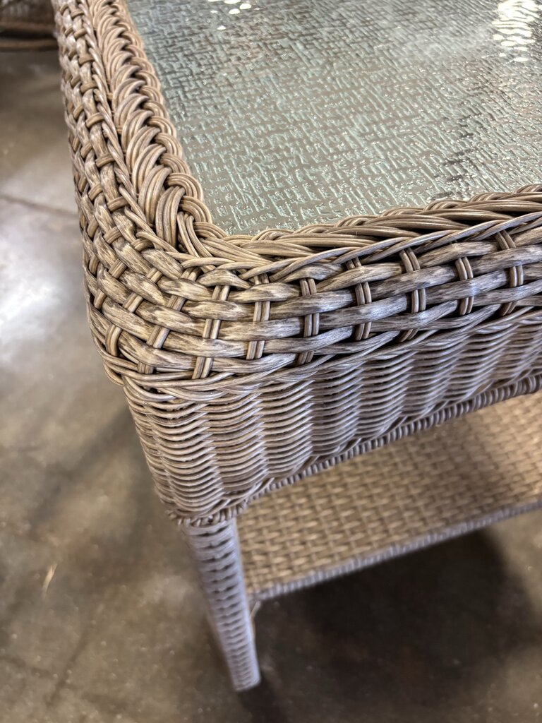 All Weather Wicker Glass Top Side Table