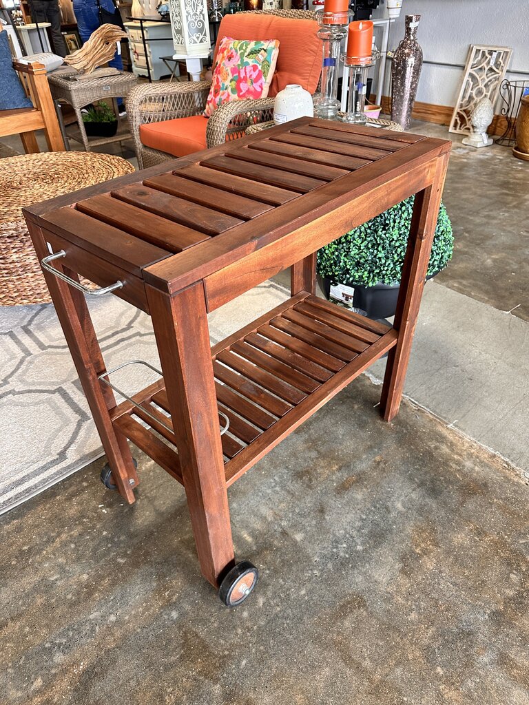 Wood Rolling Bar Cart