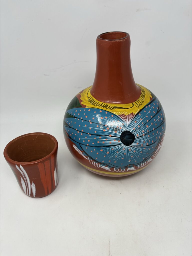 Mexican Clay Water Bottle with Cup