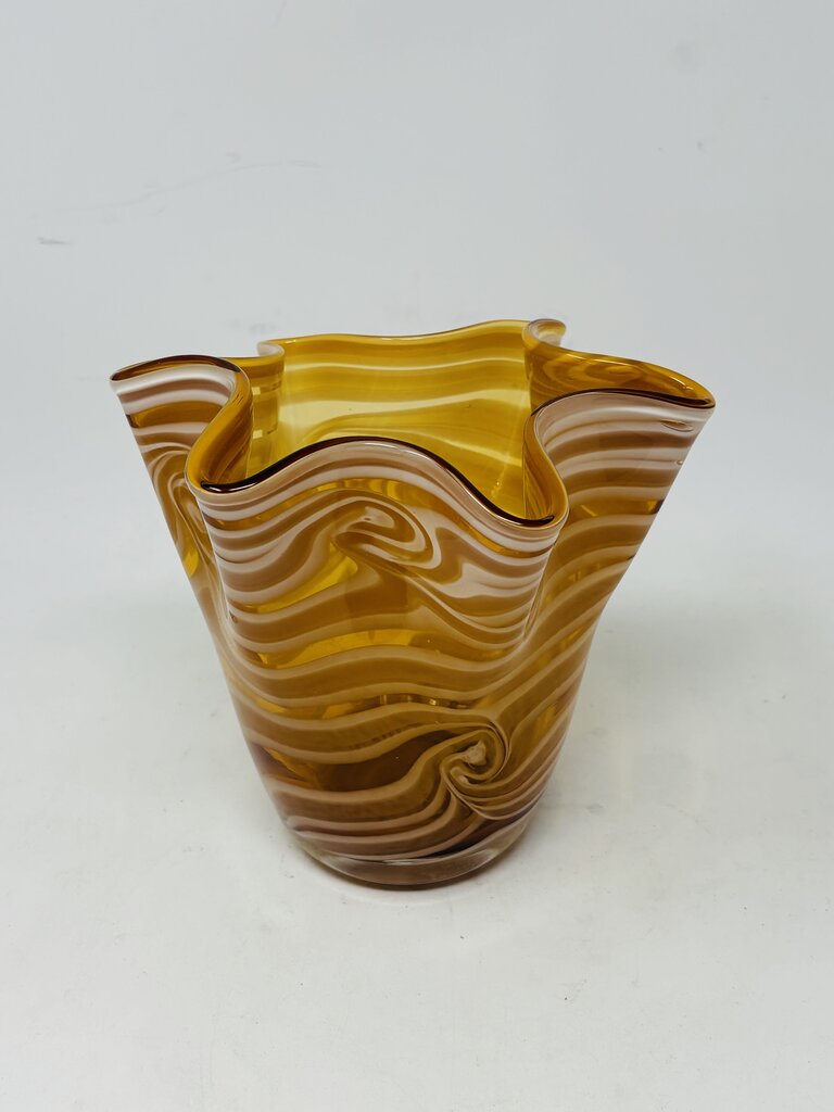 Murano Style Fluted Swirl Glass Vase