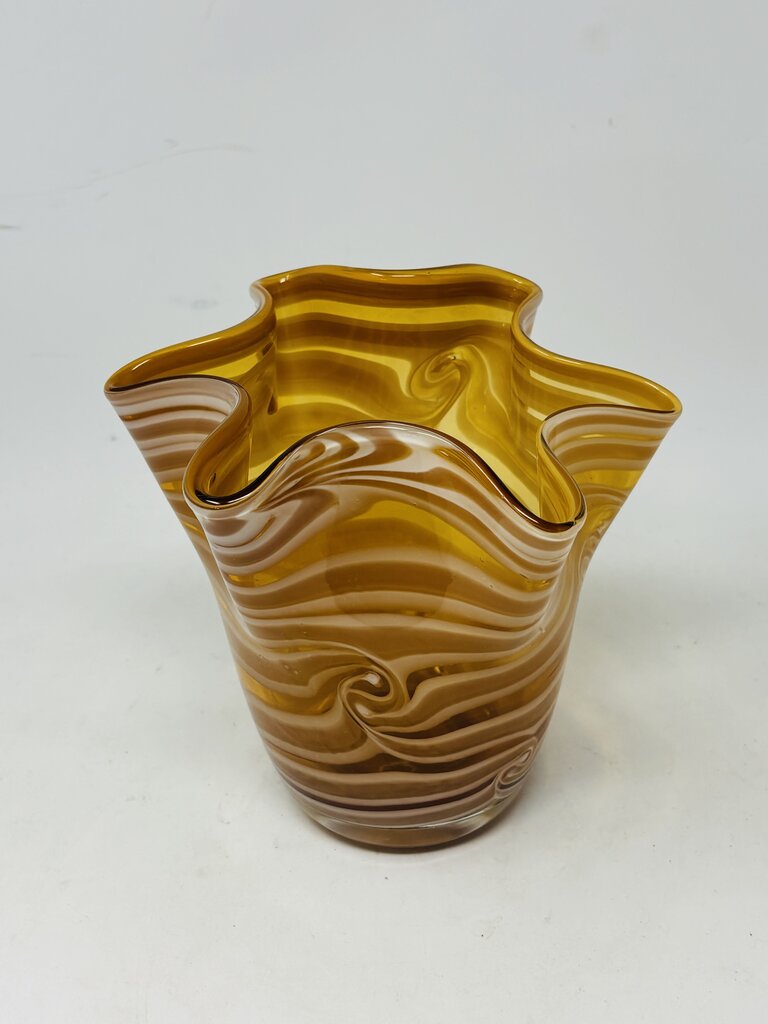 Murano Style Fluted Swirl Glass Vase