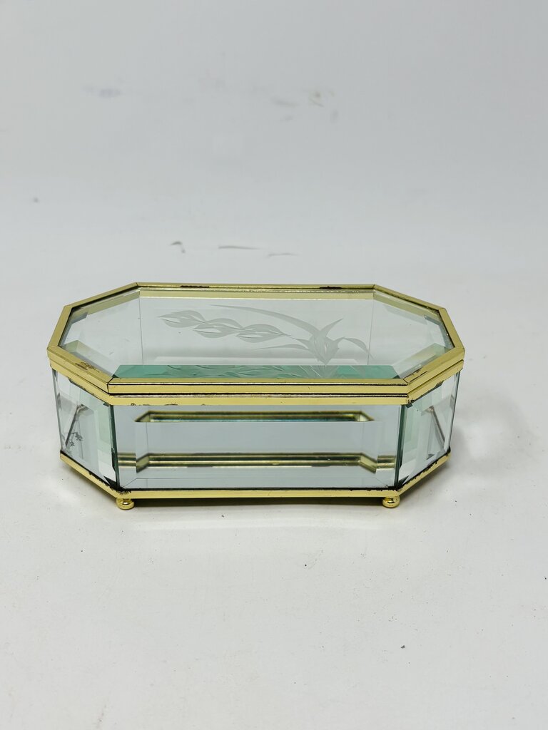 Vintage Octagon-Shaped Glass Trinket Box