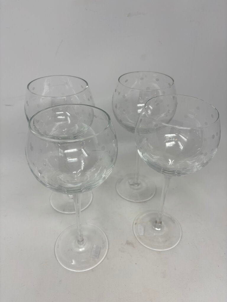 Etched Polka Dot Wine Goblets Set 4