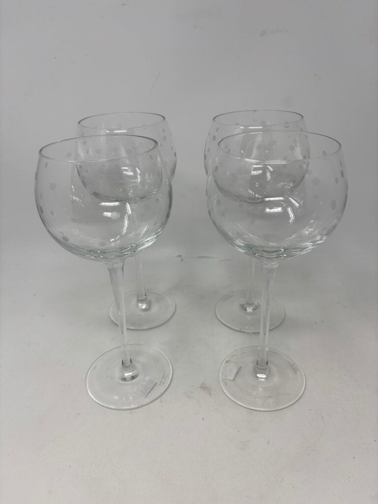 Etched Polka Dot Wine Goblets Set 4