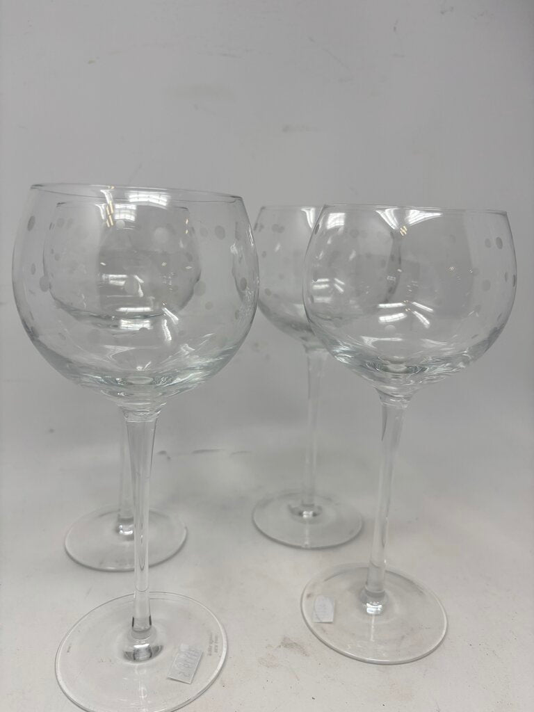 Etched Polka Dot Wine Goblets Set 4