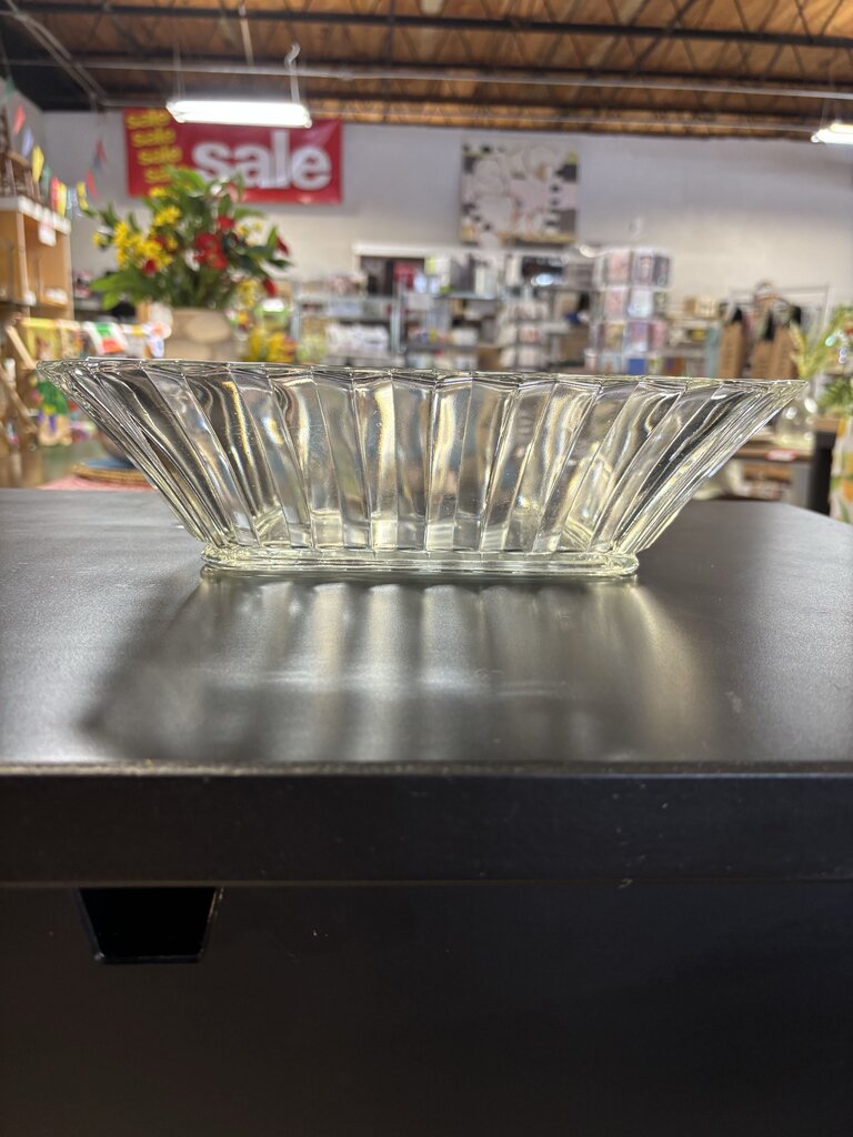Vintage Crystal Ribbed Rectangle Bowl