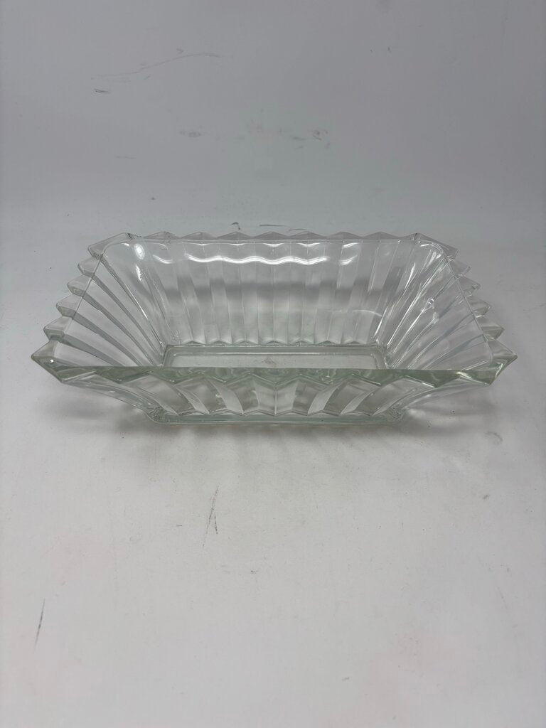 Vintage Crystal Ribbed Rectangle Bowl