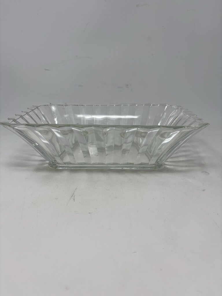 Vintage Crystal Ribbed Rectangle Bowl