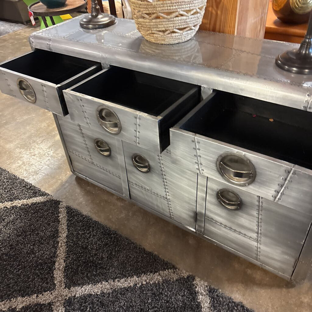 Aviator Style Metal Console Cabinet 55 X 16.5 X 33.5