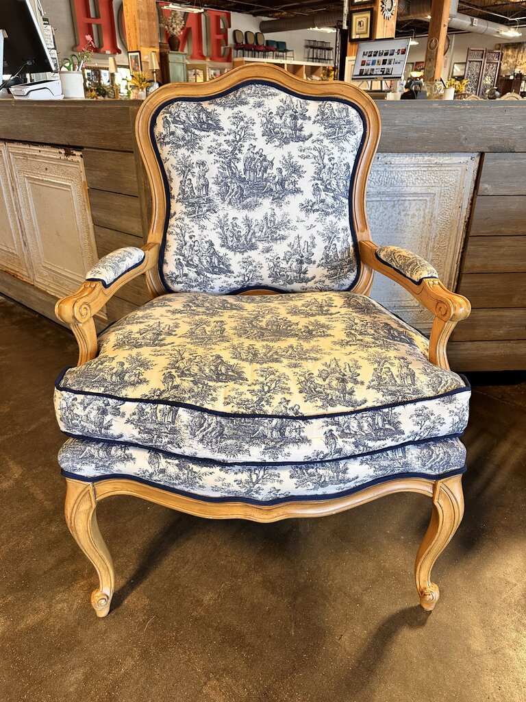 Navy Toile Upholstered Accent Chair