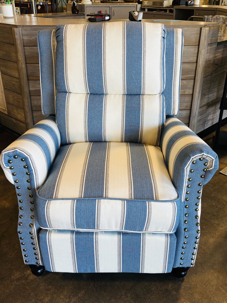 Pushback Upholstered Recliner Navy Stripe